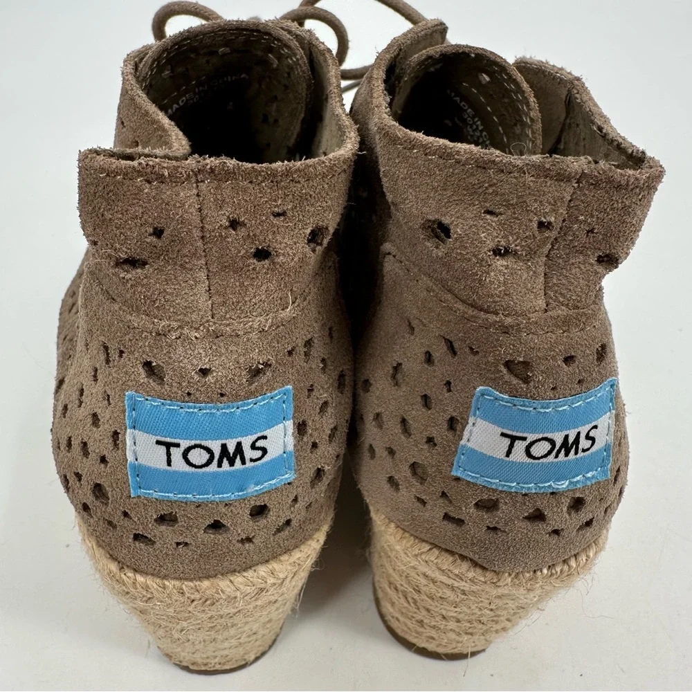 Toms Booties Womens 7 Desert Wedge Heel Brown Tan Suede Lace Up Shoes 30121